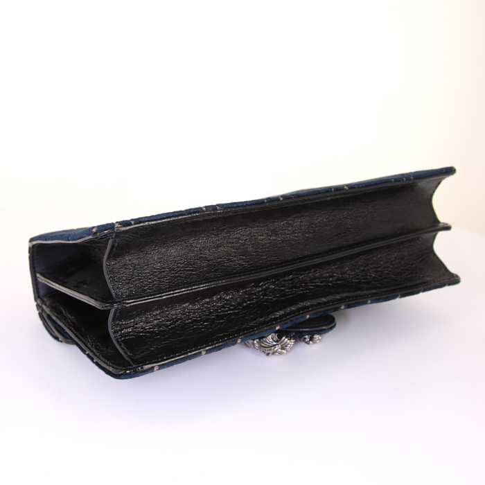 Gucci Dionysus handbag in navy blue velvet and navy blue leather - Detail D5
