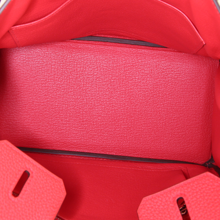 Bolso de mano Hermes Birkin 25 cm en cuero togo rojo - Detail D2