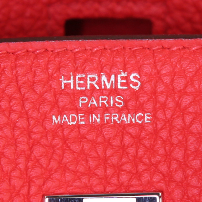Bolso de mano Hermes Birkin 25 cm en cuero togo rojo - Detail D3