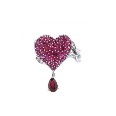 Sortija Dior Cupidon en oro blanco,  diamante y espinela y en rubíes