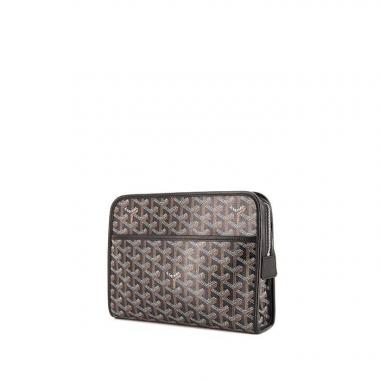 Pochette Goyard Jouvence in tela Goyardine nera e pelle nera