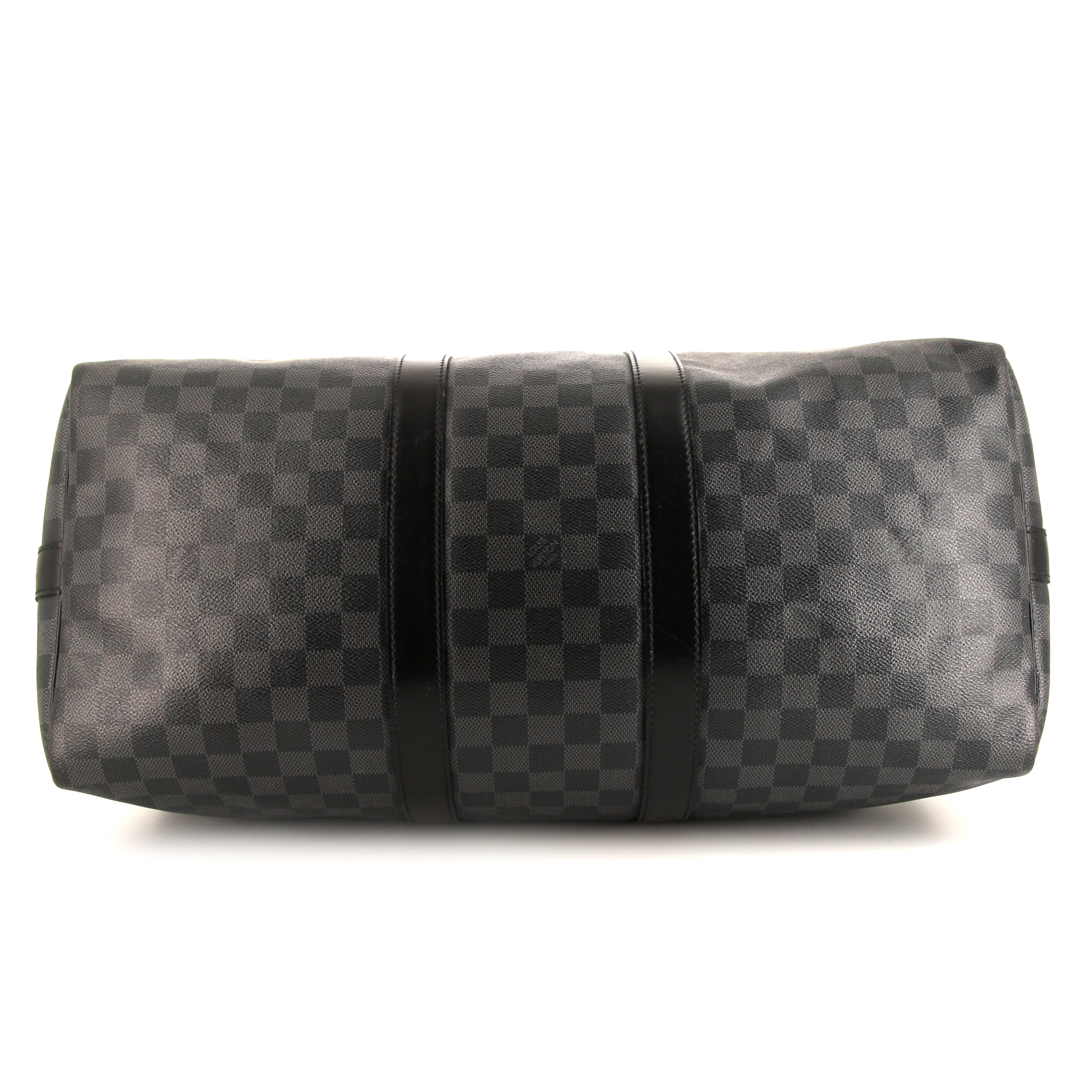 Sac de voyage Louis Vuitton Keepall 45 en toile damier gris Graphite et cuir noir - Detail D4