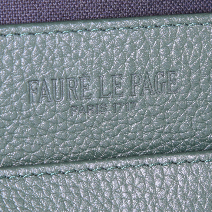 Fauré Le Page small model shopping bag in khaki and yellow bicolor monogram canvas and khaki leather - Detail D3