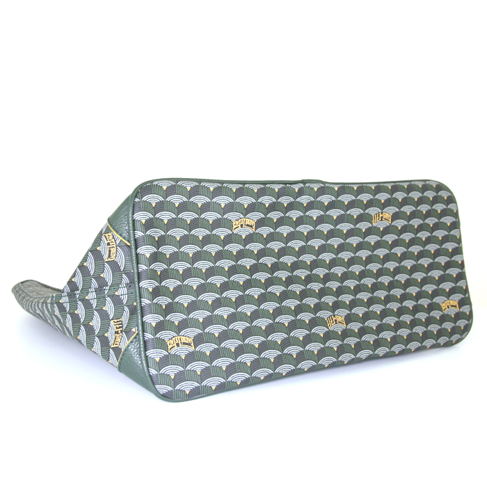 Sac cabas Fauré Le Page petit modèle en toile monogram bicolore vert-kaki et jaune et cuir vert-kaki - Detail D4