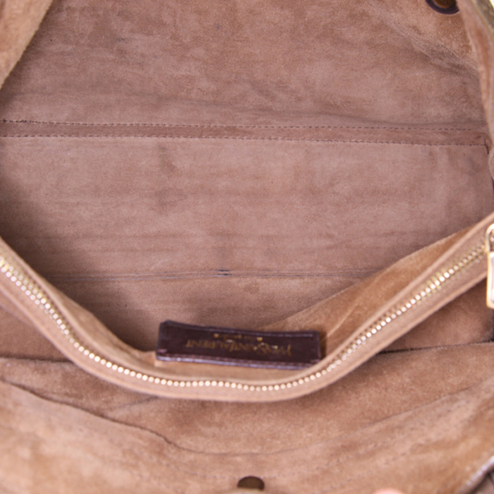Bolso de mano Yves Saint Laurent Muse Two modelo mediano en cuero marrón y ante marrón - Detail D2