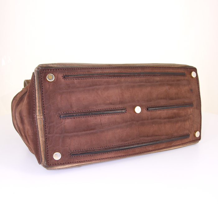 Yves Saint Laurent Muse Two medium model handbag in brown leather and brown suede - Detail D4