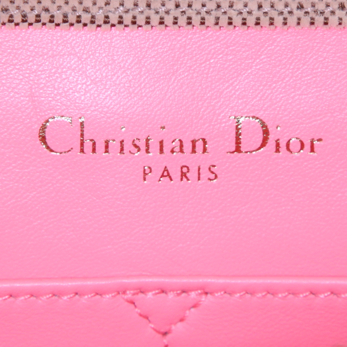 Bolso bandolera Dior  Diorama en terciopelo rosa y color burdeos y lona beige - Detail D4