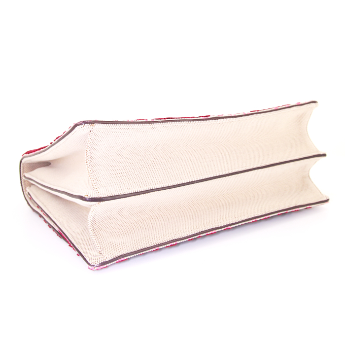Sac bandoulière Dior  Diorama en velours rose et bordeaux et toile beige - Detail D5