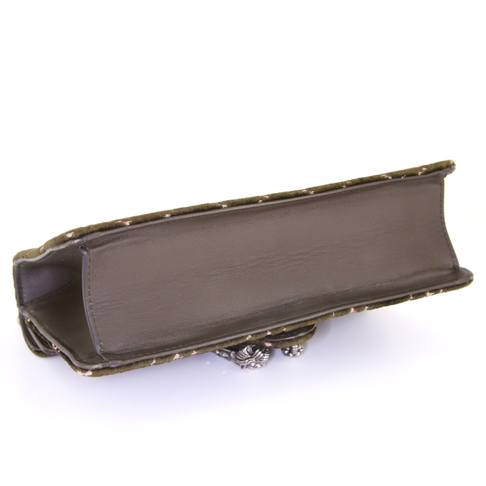 Gucci Dionysus shoulder bag in khaki velvet and khaki leather - Detail D5