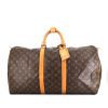 Sac de voyage Louis Vuitton Keepall 55 cm en toile monogram marron et cuir naturel - 360 thumbnail