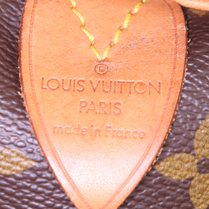 Bolsa de viaje Louis Vuitton Keepall 55 cm en lona Monogram marrón y cuero natural - Detail D3