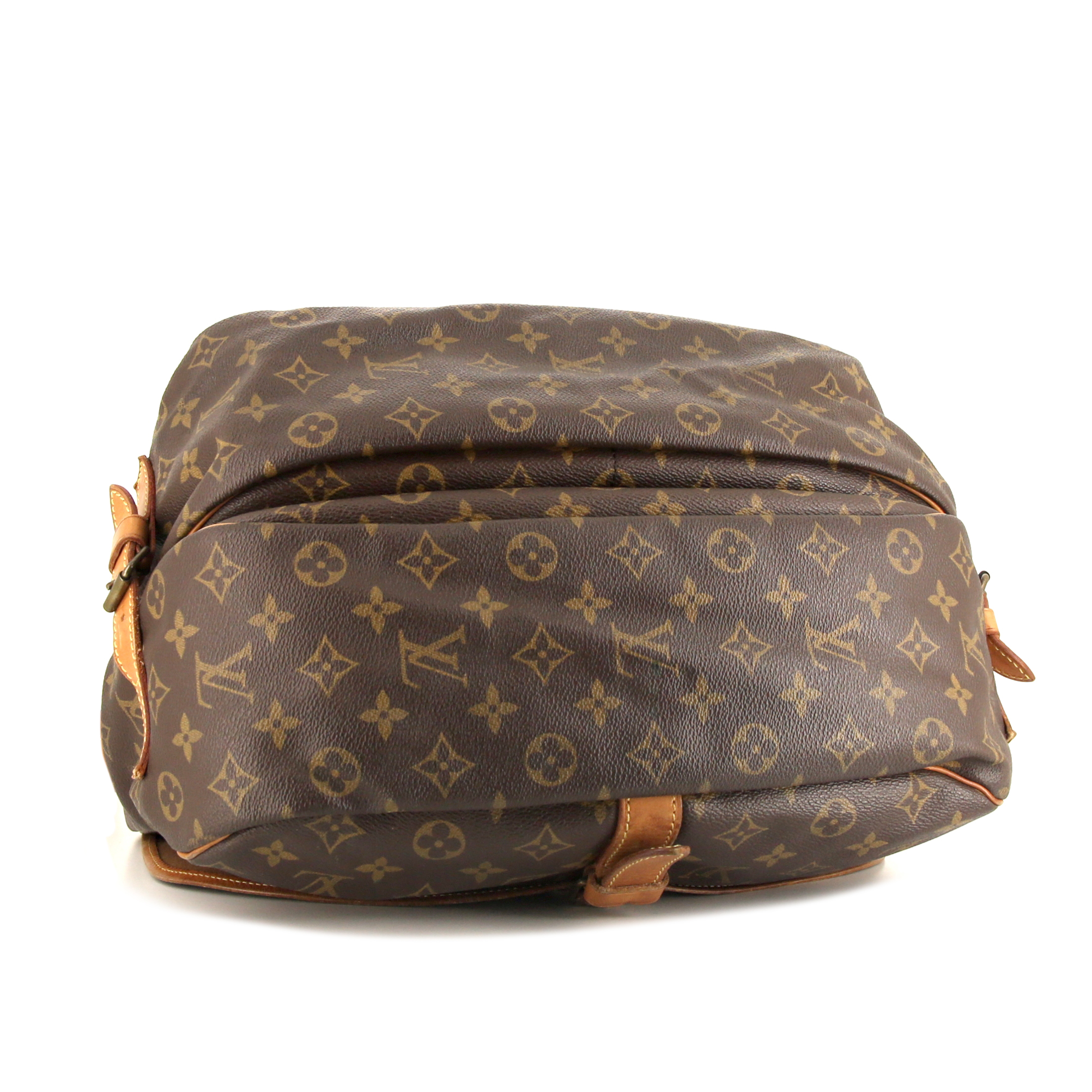 Borsa a tracolla Louis Vuitton Saumur modello grande in tela monogram cerata marrone e pelle naturale - Detail D5