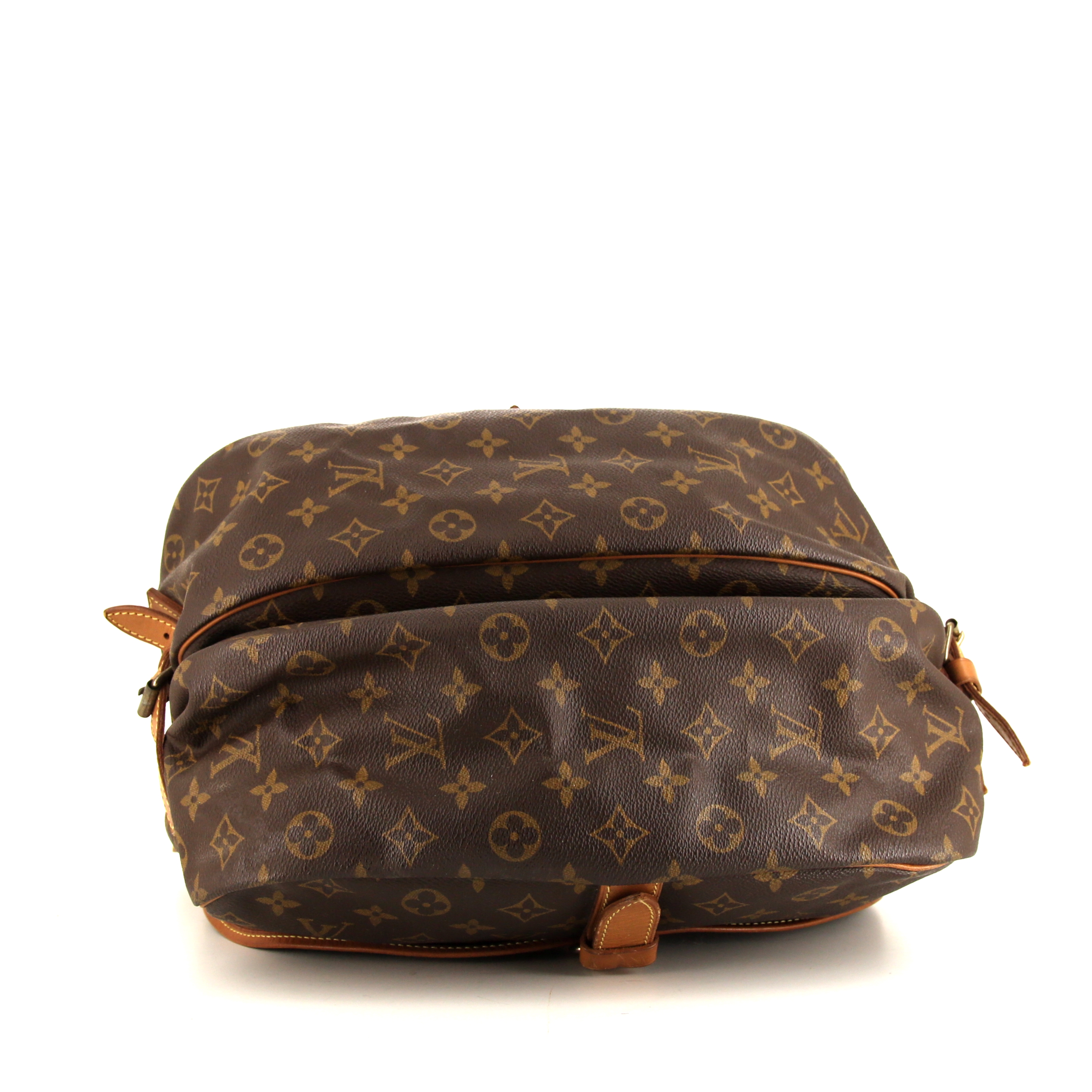 Borsa a tracolla Louis Vuitton Saumur modello grande in tela monogram cerata marrone e pelle naturale - Detail D4