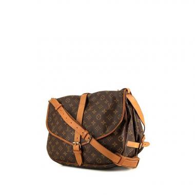 Borsa a tracolla Louis Vuitton Saumur modello grande in tela monogram cerata marrone e pelle naturale