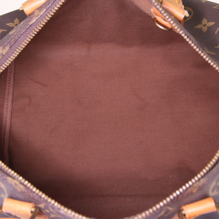 Bolso de mano Louis Vuitton Speedy 30 en lona Monogram marrón y cuero natural - Detail D2