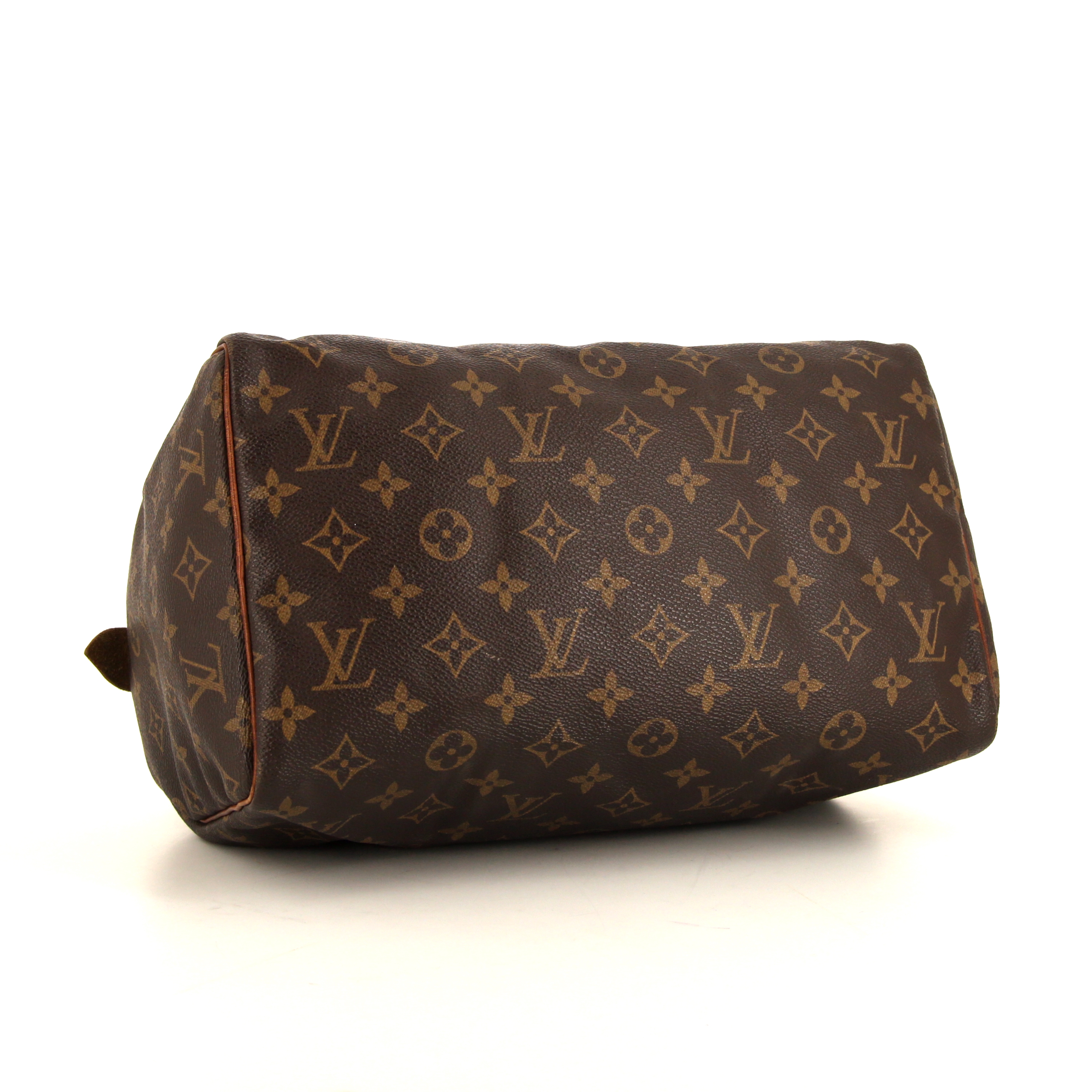 Sac à main Louis Vuitton Speedy 30 en toile monogram marron et cuir naturel - Detail D4