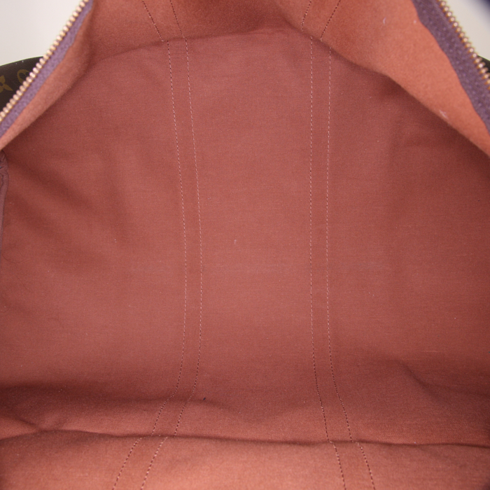 Bolsa de viaje Louis Vuitton  Keepall 55 en lona Monogram marrón y cuero natural - Detail D2