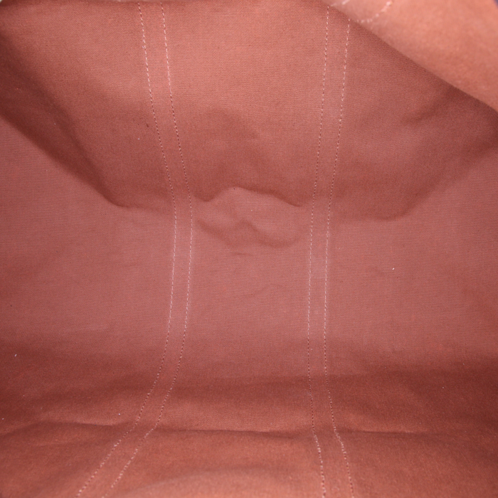 Borsa da viaggio Louis Vuitton Keepall 60 cm in tela monogram marrone e pelle naturale - Detail D2