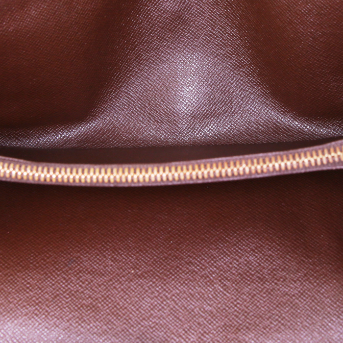 Louis Vuitton Sarah wallet in ebene damier canvas and brown leather - Detail D2