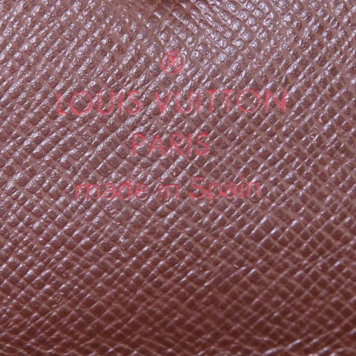 Louis Vuitton Sarah wallet in ebene damier canvas and brown leather - Detail D3