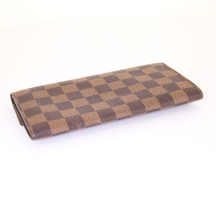 Louis Vuitton Sarah wallet in ebene damier canvas and brown leather - Detail D4