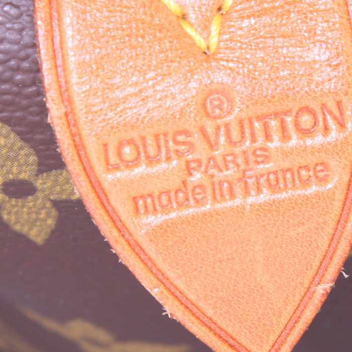 Sac de voyage Louis Vuitton Keepall 45 en toile monogram marron et cuir naturel - Detail D3