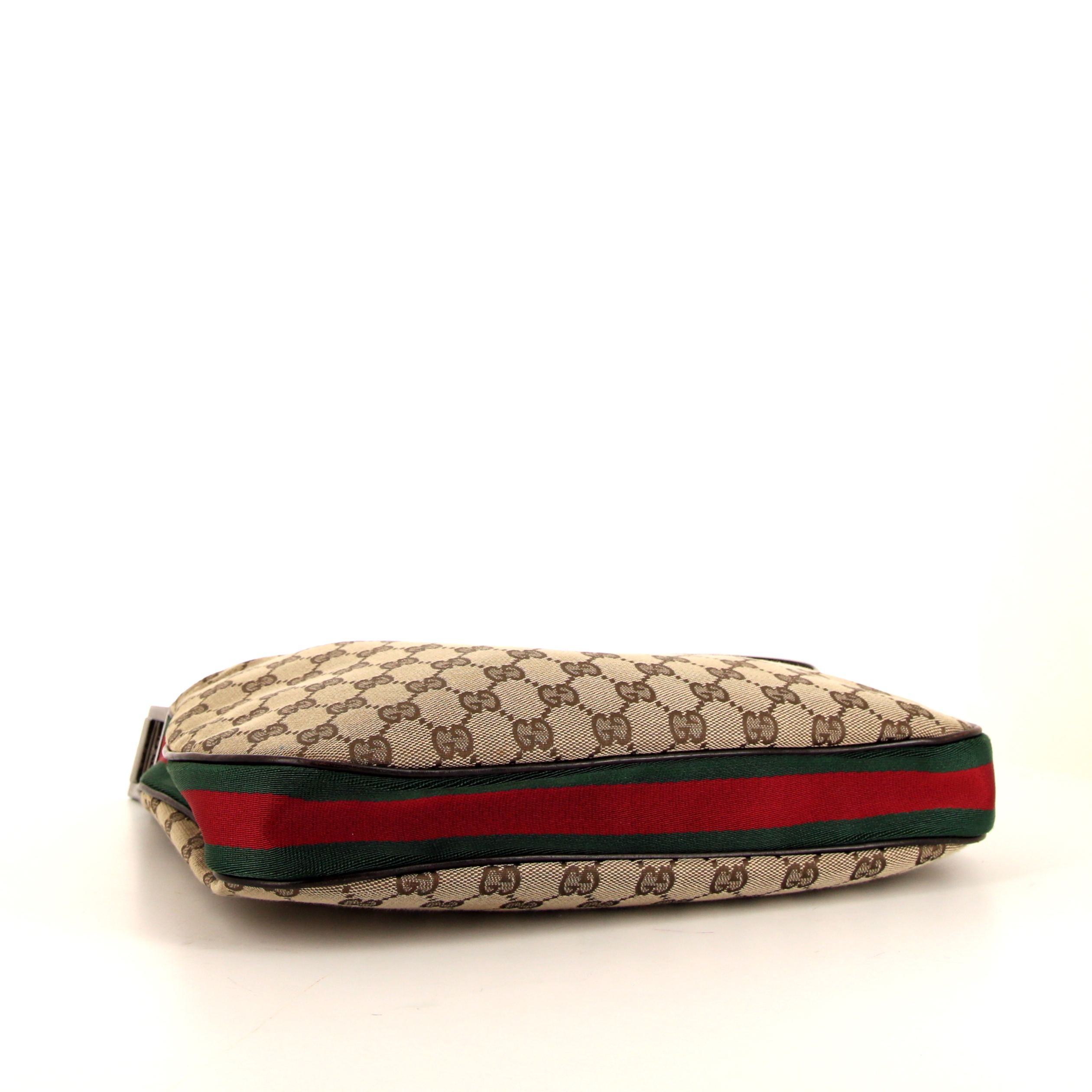 Sac besace Gucci Web Tote en toile monogram beige et cuir marron - Detail D4