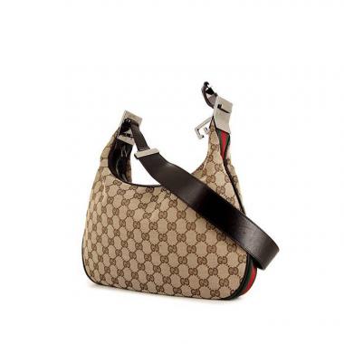 Sac besace Gucci Web Tote en toile monogram beige et cuir marron