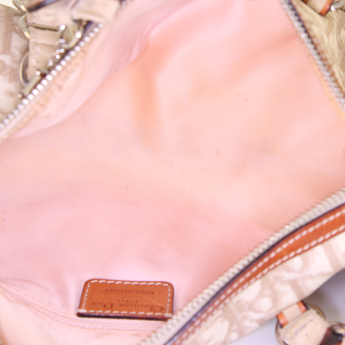Sac à main Dior Romantique en toile monogram enduite beige et cuir naturel - Detail D2