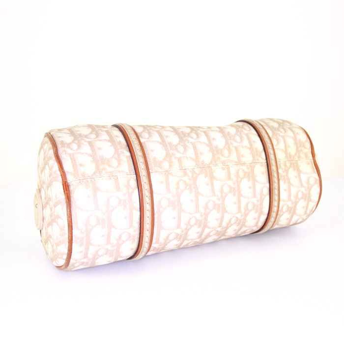 Bolso de mano Dior Romantique en lona Monogram revestida beige y cuero natural - Detail D4