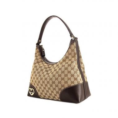 Borsa Gucci Interlocking G in tela monogram beige e pelle marrone
