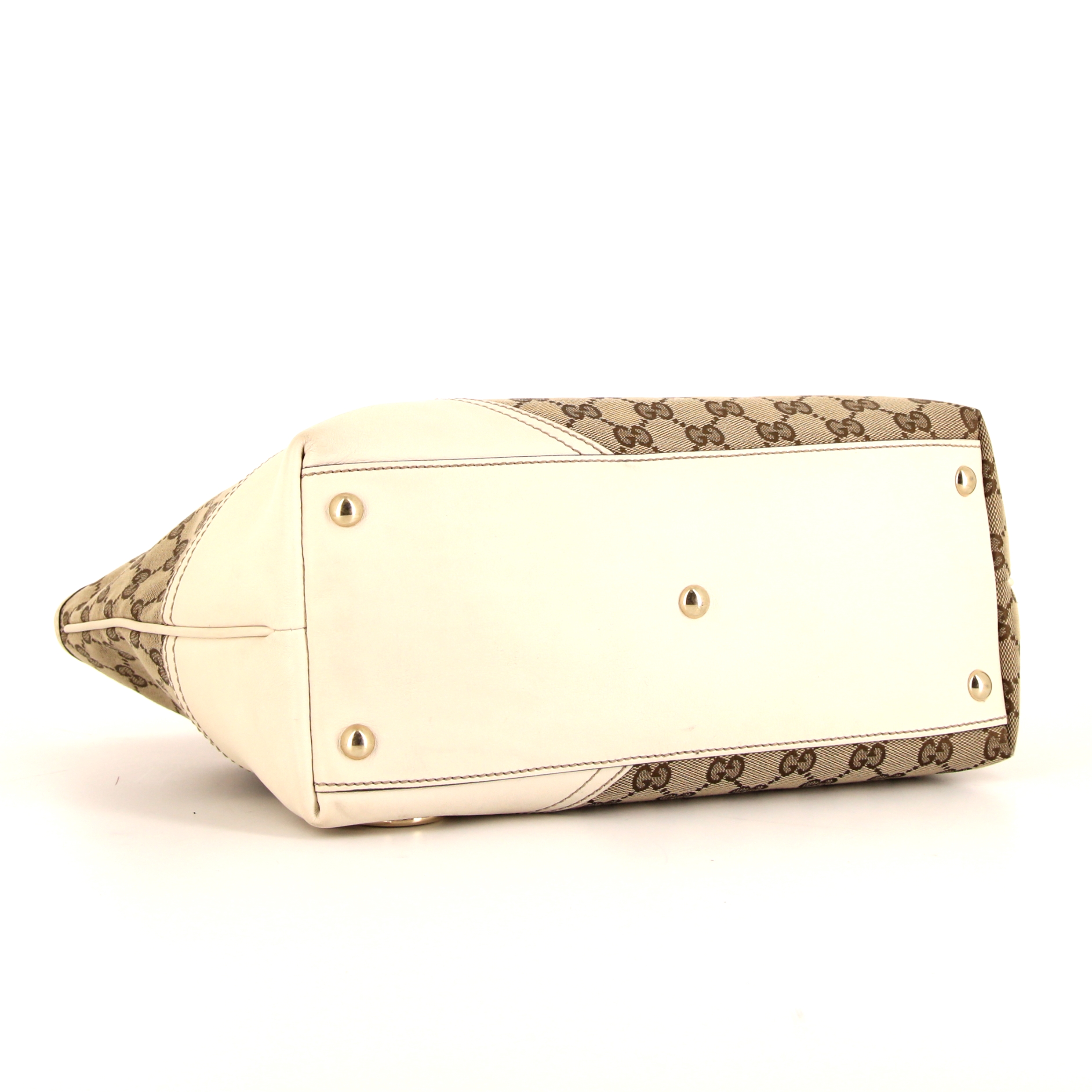 Sac porté épaule ou main Gucci Britt en toile monogram marron et cuir beige - Detail D4