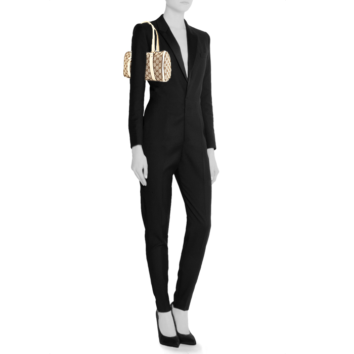 Bolso de mano Gucci Abbey en lona Monogram beige y cuero blanco - Detail D1