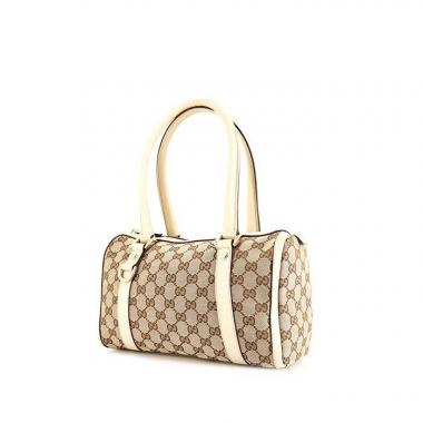 Sac à main Gucci Abbey en toile monogram beige et cuir blanc