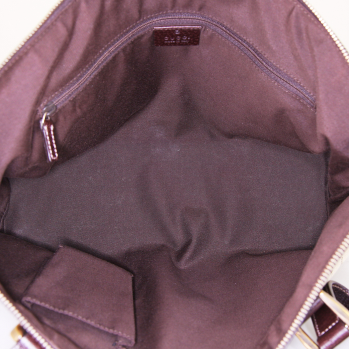 Sac cabas Gucci Abbey en toile monogram beige et cuir marron-chocolat - Detail D2