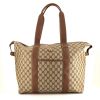 Gucci travel bag in beige monogram canvas and brown leather - 360 thumbnail