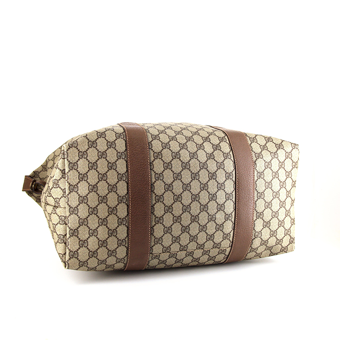 Gucci travel bag in beige monogram canvas and brown leather - Detail D4