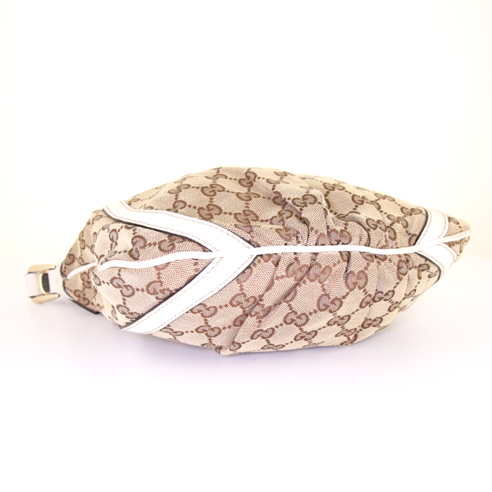 Borsa a tracolla Gucci D-ring in tela monogram beige e pelle écru - Detail D4