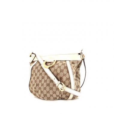 Borsa a tracolla Gucci D-ring in tela monogram beige e pelle écru
