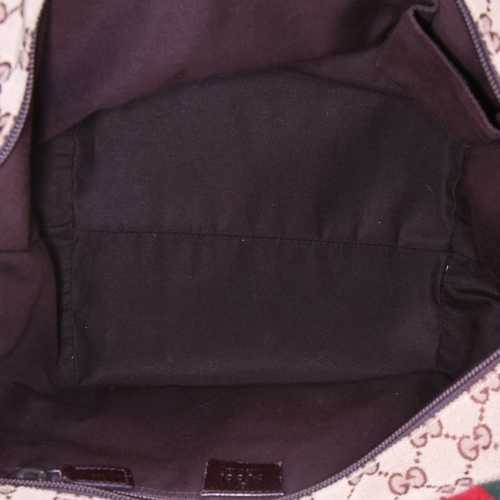 Sac à main Gucci en toile monogram beige et cuir marron - Detail D2