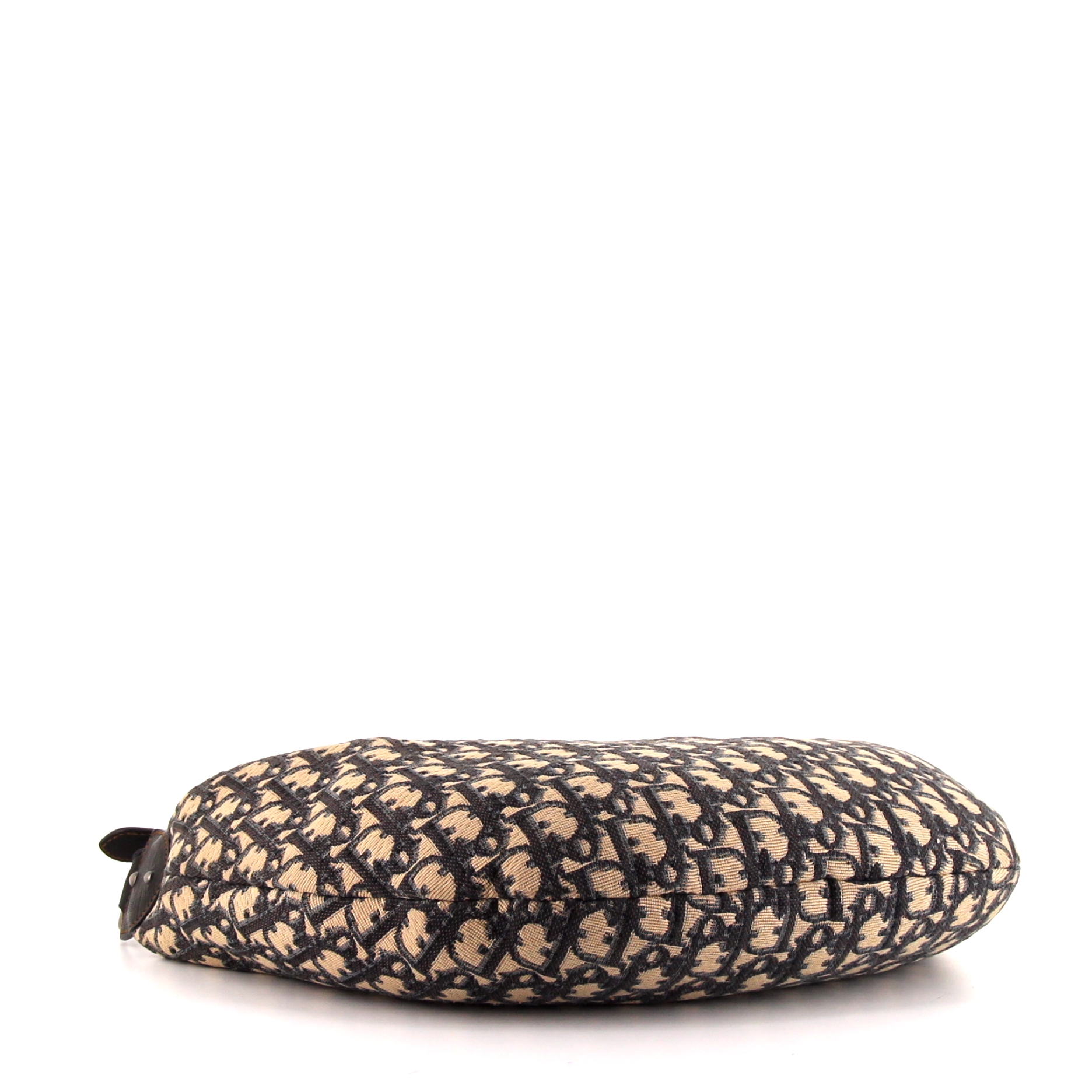 Bolso de mano Dior en lona Monogram beige y azul oscuro y cuero marrón - Detail D4