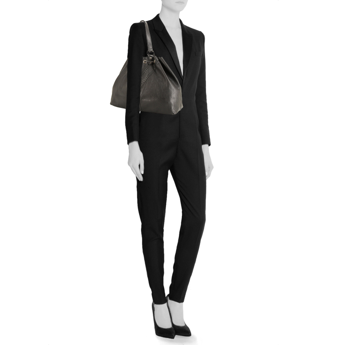 Bolso de mano Saint Laurent Double en cuero negro - Detail D1