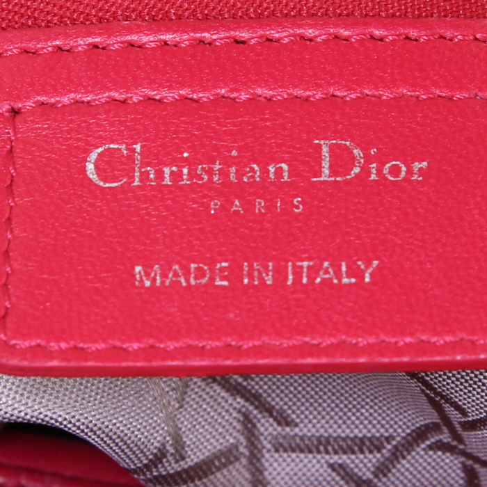 Dior Lady Dior medium model handbag in raspberry pink leather cannage - Detail D4