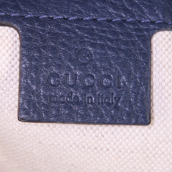 Sac à main Gucci Bamboo en cuir grainé bleu et bambou - Detail D4