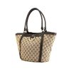 Shopping bag Gucci D-ring in tela monogram beige e pelle marrone - 00pp thumbnail