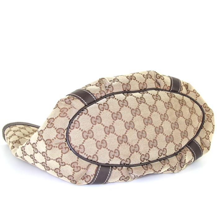 Sac cabas Gucci D-ring en toile monogram beige et cuir marron - Detail D4