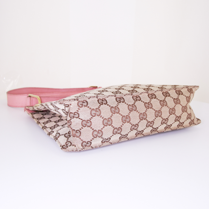 Sac besace Gucci Eclipse en toile monogram beige et cuir rose - Detail D4