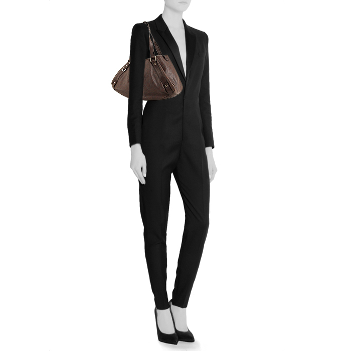 Gucci Abbey shopping bag in brown monogram canvas and brown leather - Detail D1