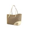Shopping bag Gucci Britt in tela siglata beige e pelle bianco sporco - 00pp thumbnail