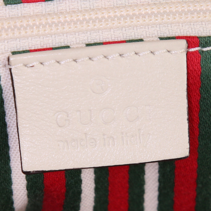Sac cabas Gucci Britt en toile siglée beige et cuir blanc-cassé - Detail D3